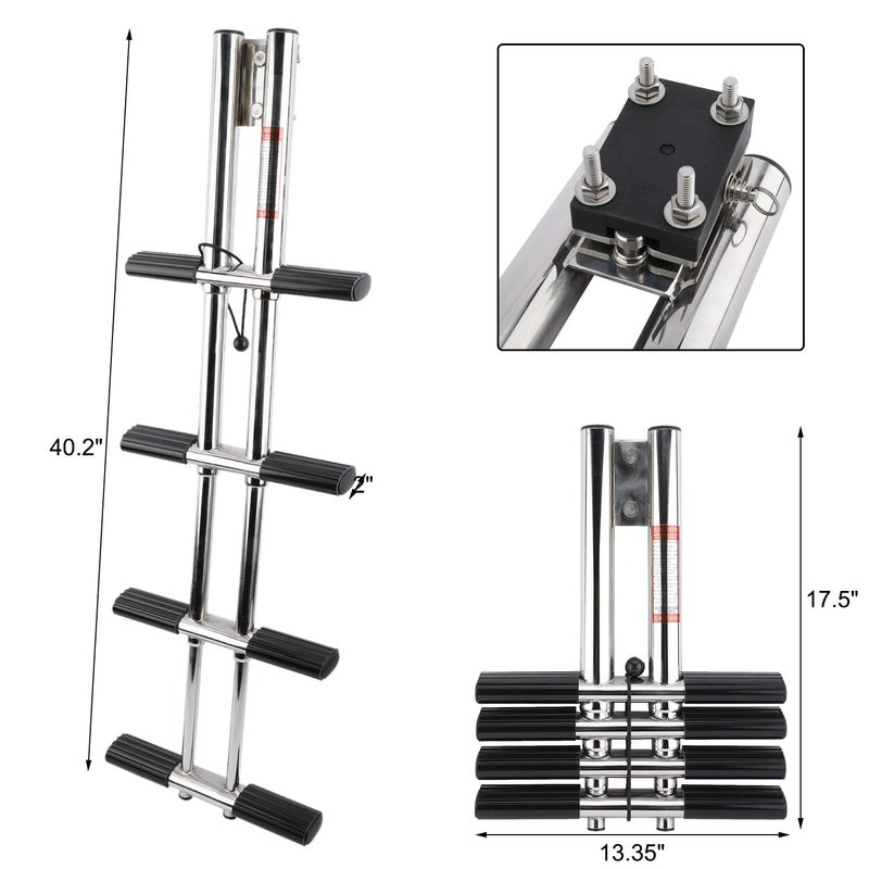 NovelBee 4 Step Dual Vertical Telescopic Boat Dive Ladder with transom mounting Bracket,316 Stainless Steel Sport Ladder for Marine Boat Yacht Swimming Pool - Image 1